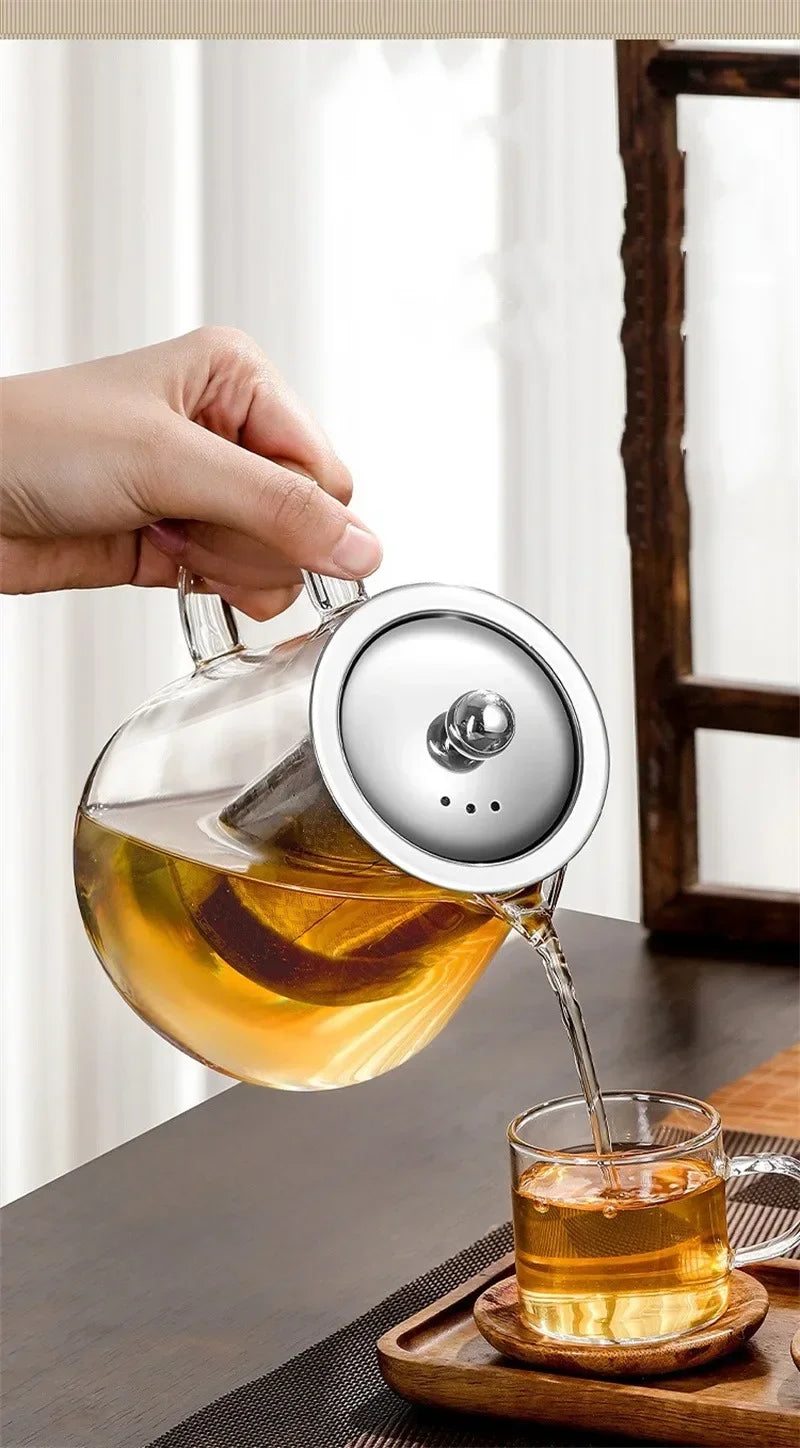 Hjemix | 450ml-950ml Varmeresistente Glass Tekanne – Rustfritt Stål Te-sil, Blomstekanne for Kung Fu Te-servise, Puer- og Oolong-te