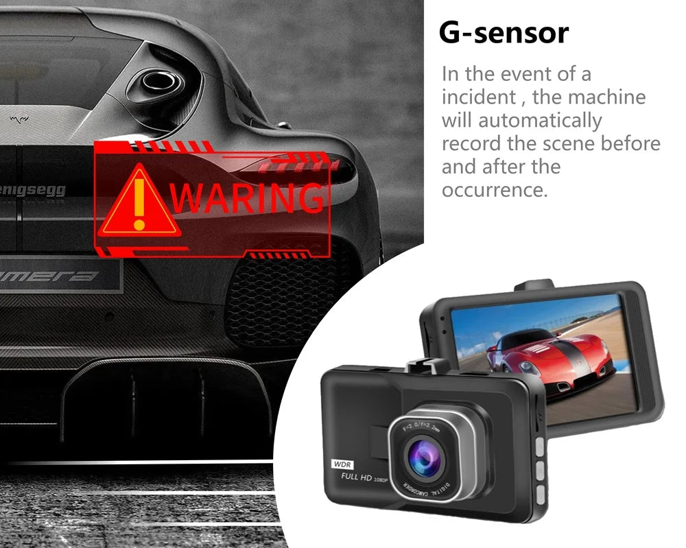 Hjemix | Q08 1080P Dash Cam med G-sensor - 170° Vidvinkelobjektiv & Super Nattseing