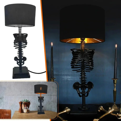 Hjemix | Hodeskalle bordlampe skjelett skrekk 3D statue kreativ festpynt rekvisitt halloween dekorasjonslampe atmosfære lampe nattlys