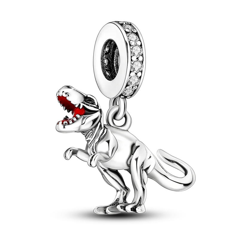 Hjemix | 925 Sølv Gylden Leopard Charms Perler Fargerik Kameleon Nesehorn Løve Skarabé Katt Anheng Kompatibel med Original Pandora Armbånd Smykker