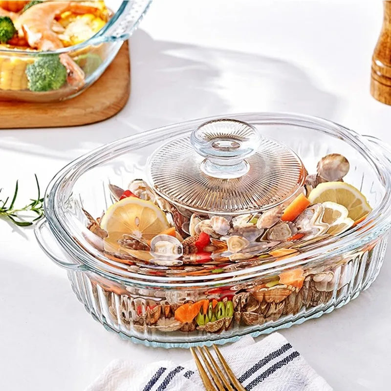 Hjemix | 4-delt Glass Bakeware Sett med 2 Bakeware Retter med Glasslokk, 1.9 Qt og 3 Qt