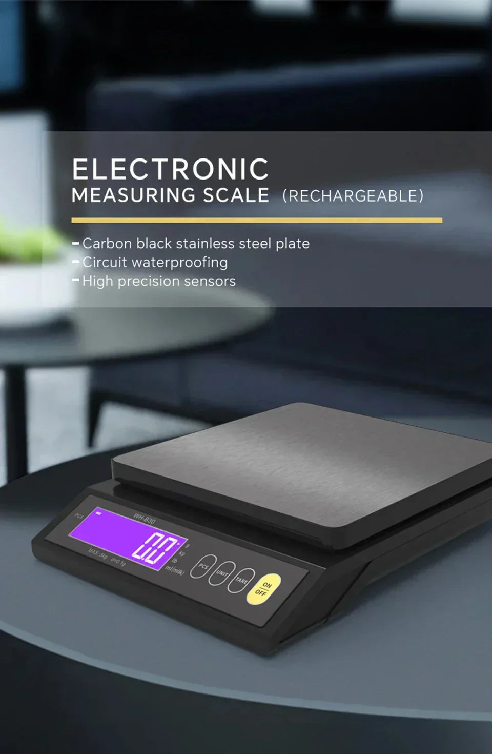 Hjemix | 5 kg/0.1 g og 10 kg/1 g digital elektronisk kjøkkenvekt, LCD-skjerm, helt vanntett rustfritt stål vektsverktøy for baking
