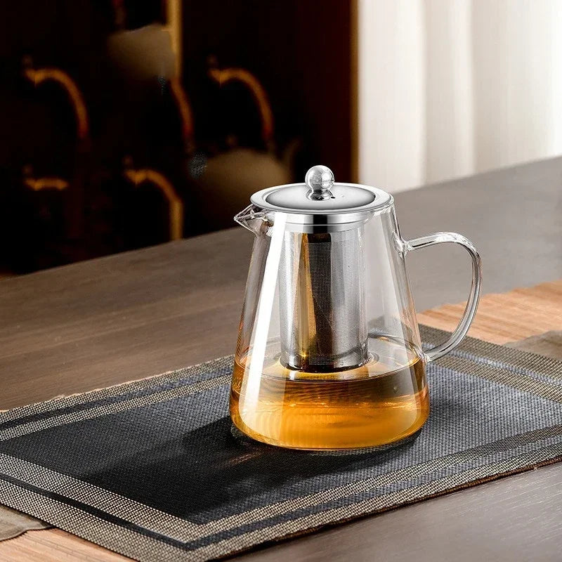 Hjemix | 450ml-950ml Varmeresistente Glass Tekanne – Rustfritt Stål Te-sil, Blomstekanne for Kung Fu Te-servise, Puer- og Oolong-te