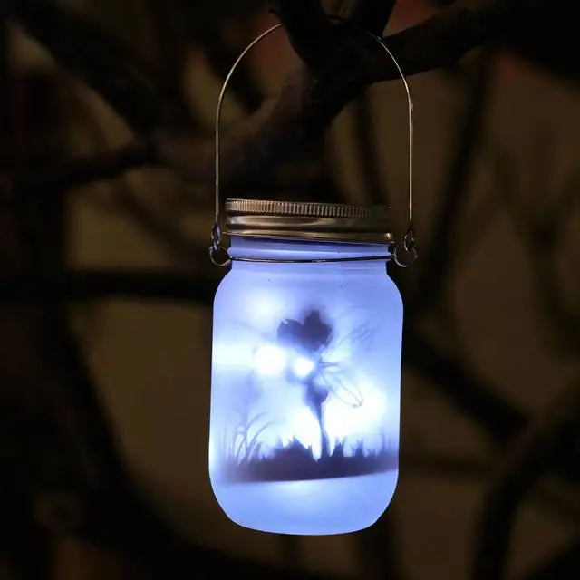 Hjemix | Glass Fairy Lamp - Solar Mason Jar Lantern, IP65 Vanntett Utendørs Hengelykt