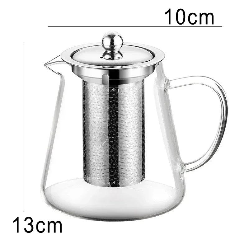 Hjemix | 450ml-950ml Varmeresistente Glass Tekanne – Rustfritt Stål Te-sil, Blomstekanne for Kung Fu Te-servise, Puer- og Oolong-te