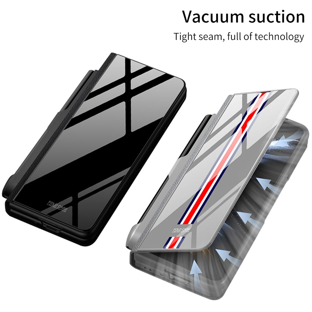 Hjemix | Støtbestandig Rustningssak Glassdeksler Stativ Sett Inn Kort Lærsak for Samsung Galaxy Z Fold 5/4