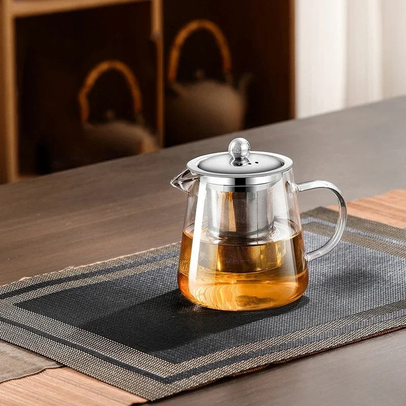 Hjemix | 450ml-950ml Varmeresistente Glass Tekanne – Rustfritt Stål Te-sil, Blomstekanne for Kung Fu Te-servise, Puer- og Oolong-te