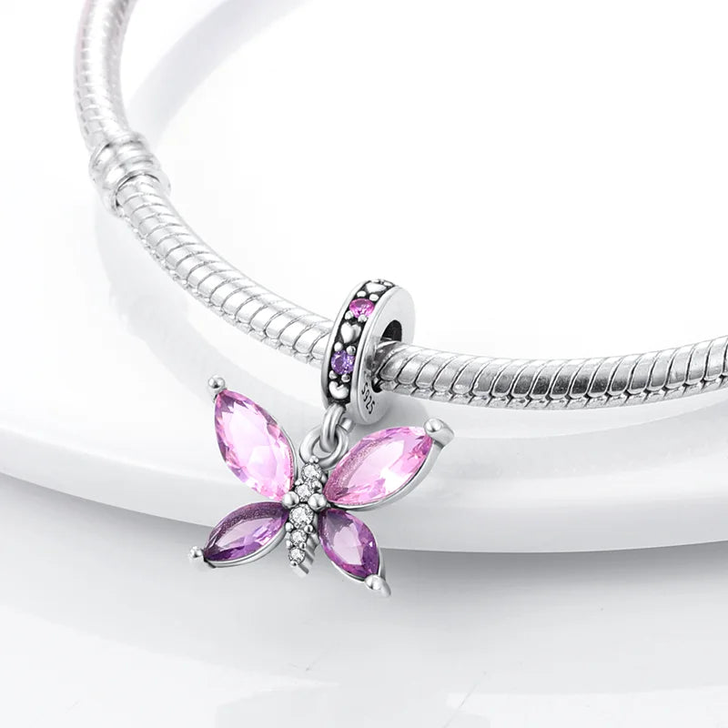 Hjemix | 925 Sølv Gylden Leopard Charms Perler Fargerik Kameleon Nesehorn Løve Skarabé Katt Anheng Kompatibel med Original Pandora Armbånd Smykker
