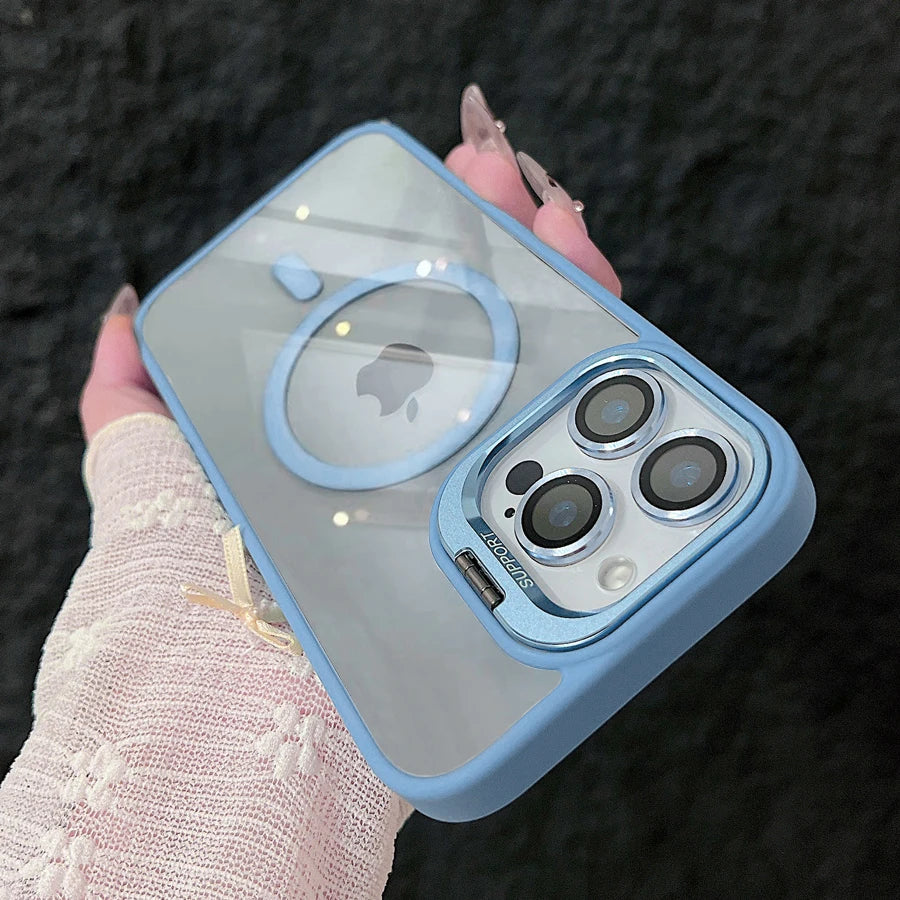 Hjemix | Støtsikker Magnetisk Magsafe Telefonveske Stativ Glass Linsebeskytter Deksel