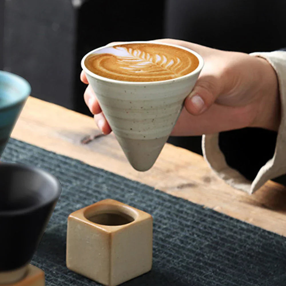 Hjemix | Japansk kaffekopp med fat, 1 stk, retro keramisk tekopp, krus, latte, espresso, pull0, blomster cappuccino, ny keramikkopp, 100 ml/3,5 oz