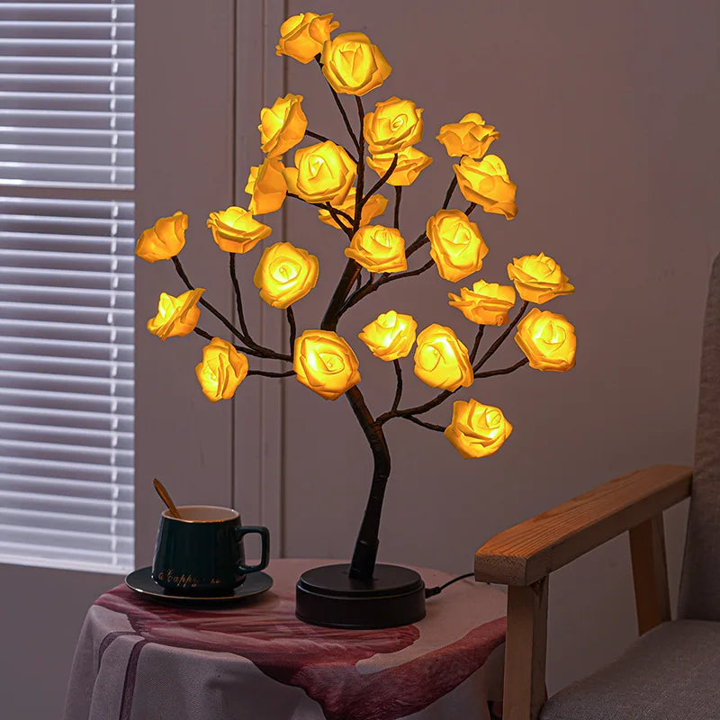Hjemix | RGB Rose Flower Tree Lights 24LED USB Batteri Bordlampe Fairy Natt Lys Hjem Fest Jul Bryllup Soveroms Dekorasjon Gave