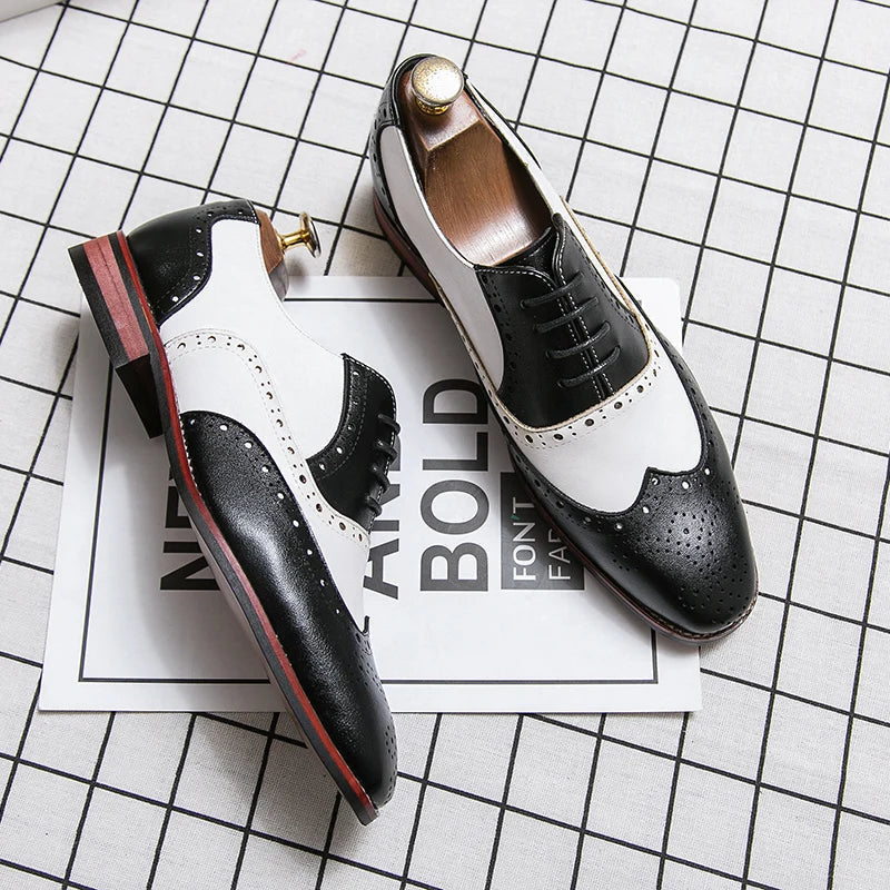 Hjemix | Men’s Luxury Shoes Brogue Lace-up Casual British Style Kontrastfarge Oxford Kontor