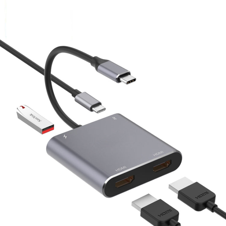 Hjemix | 4 i 1 Type-C til Dual HDMI + USB + Type-C HUB Adapter