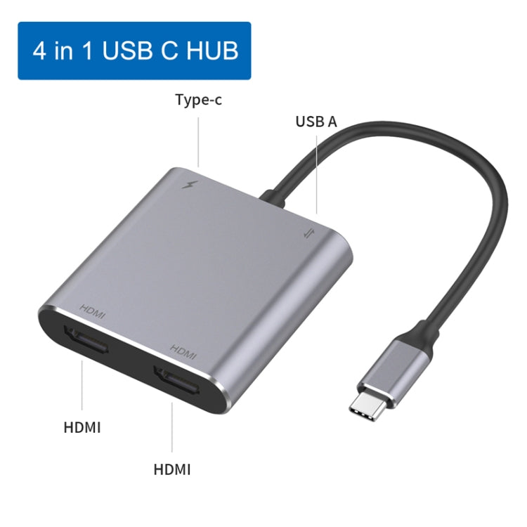 Hjemix | 4 i 1 Type-C til Dual HDMI + USB + Type-C HUB Adapter