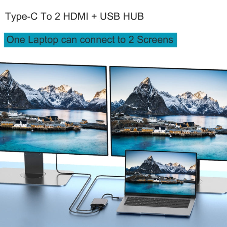 Hjemix | 4 i 1 Type-C til Dual HDMI + USB + Type-C HUB Adapter