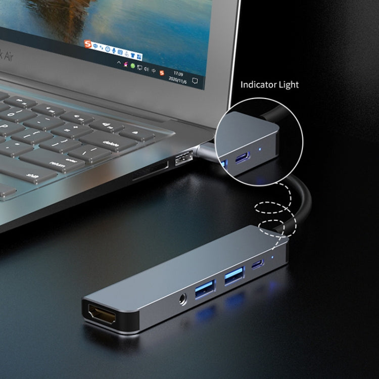 Hjemix | ENKAY Hatt-Prince 5 i 1 Type-C Hub 4K HDMI Konverter Dockingstasjon 3.5mm Lydjack Adapter