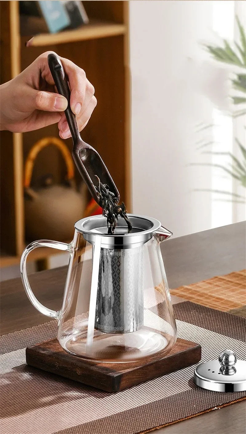 Hjemix | 450ml-950ml Varmeresistente Glass Tekanne – Rustfritt Stål Te-sil, Blomstekanne for Kung Fu Te-servise, Puer- og Oolong-te