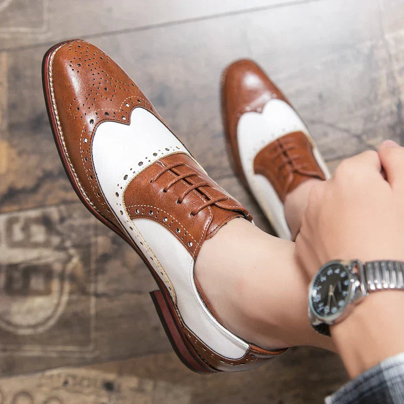 Hjemix | Men’s Luxury Shoes Brogue Lace-up Casual British Style Kontrastfarge Oxford Kontor