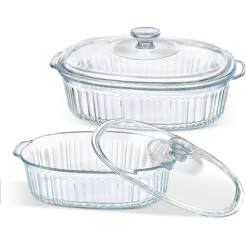 Hjemix | 4-delt Glass Bakeware Sett med 2 Bakeware Retter med Glasslokk, 1.9 Qt og 3 Qt