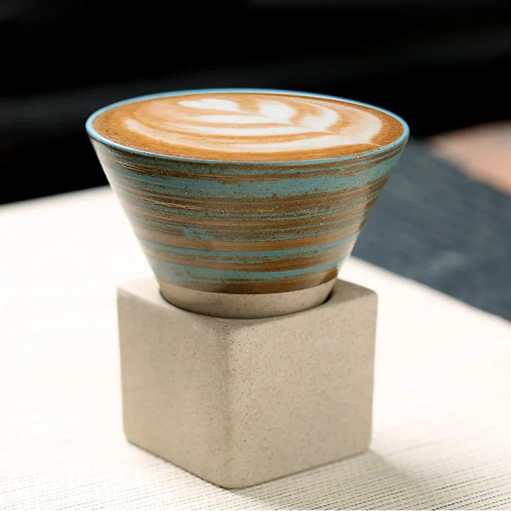 Hjemix | Japansk kaffekopp med fat, 1 stk, retro keramisk tekopp, krus, latte, espresso, pull0, blomster cappuccino, ny keramikkopp, 100 ml/3,5 oz