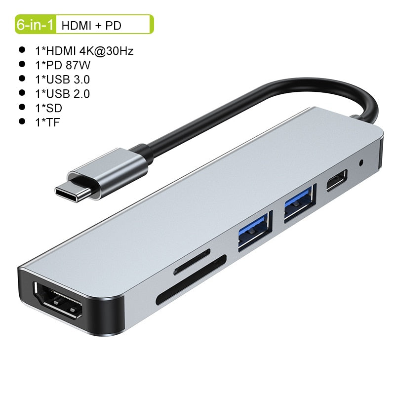 Hjemix | Thunderbolt 3 USB-C Hub med HDMI, PD, SD/TF for MacBook Air M1 og iPad Pro