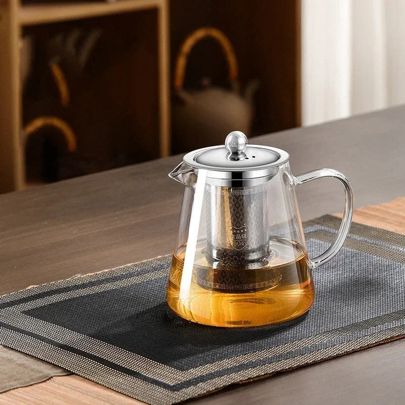 Hjemix | 450ml-950ml Varmeresistente Glass Tekanne – Rustfritt Stål Te-sil, Blomstekanne for Kung Fu Te-servise, Puer- og Oolong-te