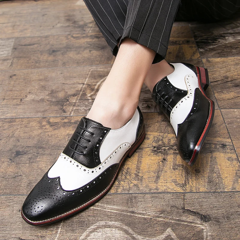 Hjemix | Men’s Luxury Shoes Brogue Lace-up Casual British Style Kontrastfarge Oxford Kontor