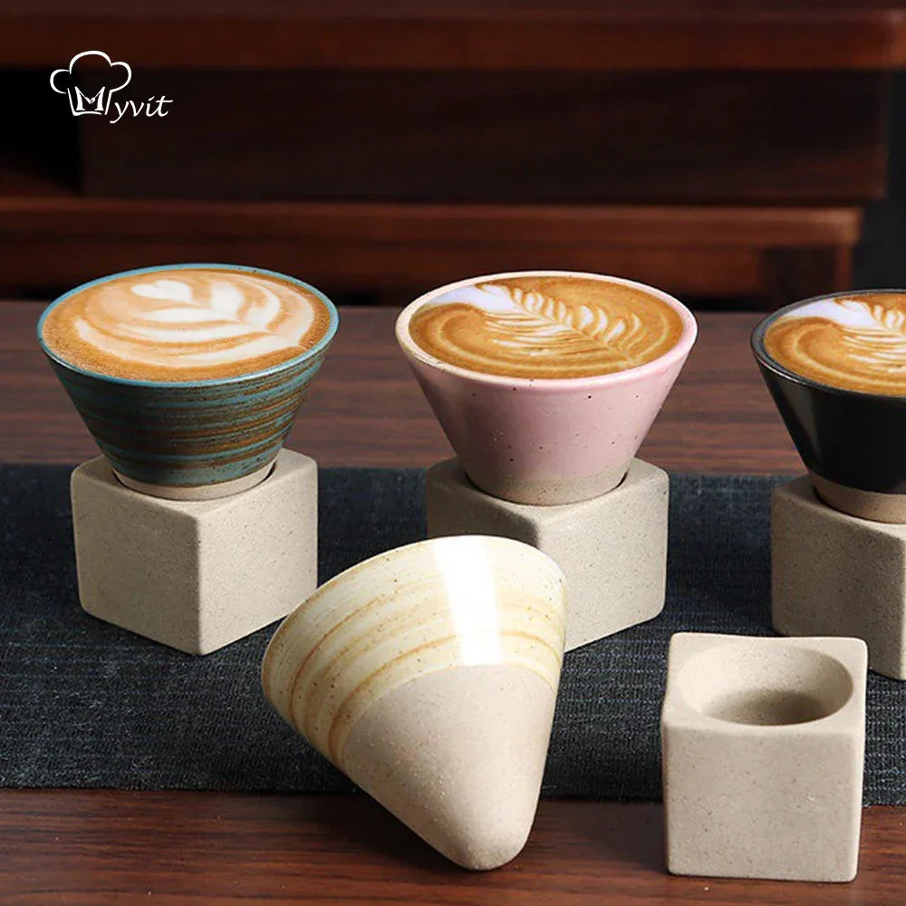 Hjemix | Japansk kaffekopp med fat, 1 stk, retro keramisk tekopp, krus, latte, espresso, pull0, blomster cappuccino, ny keramikkopp, 100 ml/3,5 oz