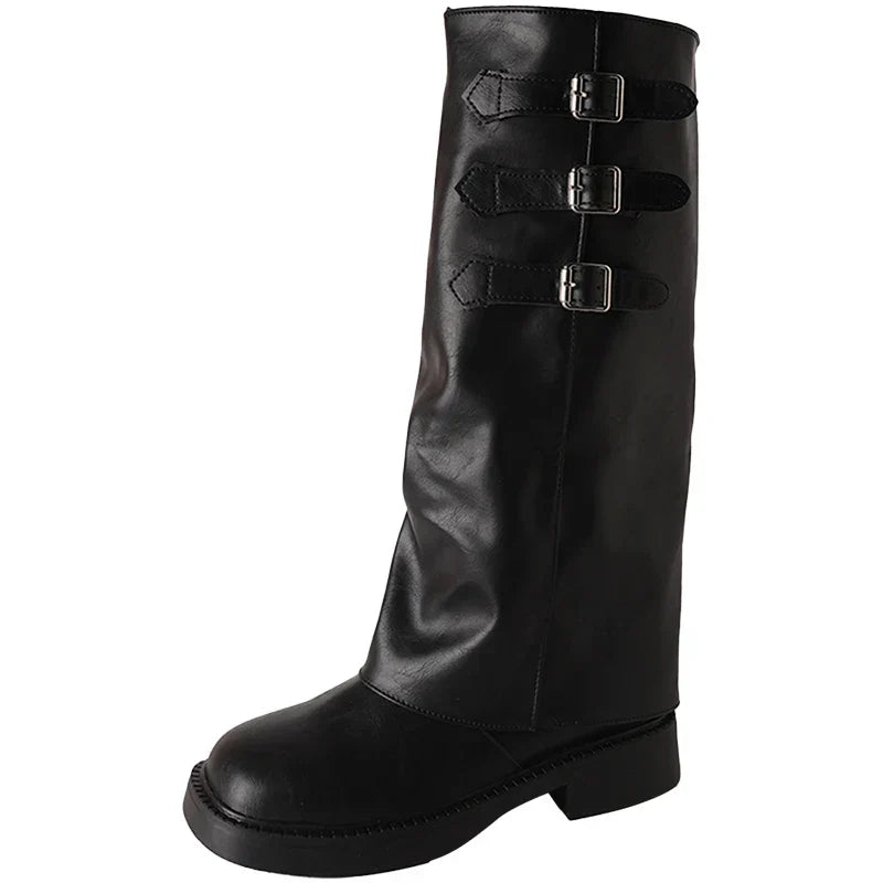 Hjemix | Retro Stil Kne-Høye Støvler Kvinner Mote Kvinner Slip-On Ridder Lange Støvler Høst Vinter Kvinner Fottøy