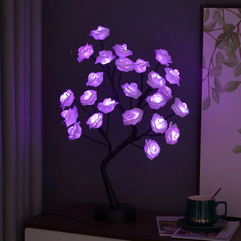Hjemix | RGB Rose Flower Tree Lights 24LED USB Batteri Bordlampe Fairy Natt Lys Hjem Fest Jul Bryllup Soveroms Dekorasjon Gave