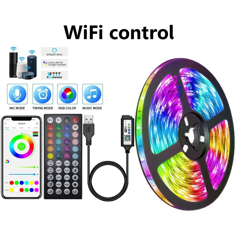 Hjemix | USB RGB LED Strip Lyskilder med Appkontroll for Rom & TV Bakgrunnsbelysning Dekor