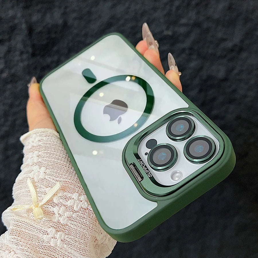 Hjemix | Støtsikker Magnetisk Magsafe Telefonveske Stativ Glass Linsebeskytter Deksel