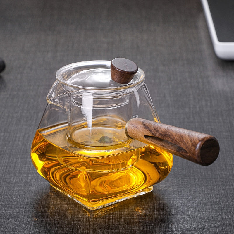 Hjemix | Japansk Glass Teapot med Trehåndtak, Koke Teapot, Elektrisk Keramisk Komfyr, Te Maker, Høy- Kvalitets Te Set, Varmebestandig Teapot, 700 ml