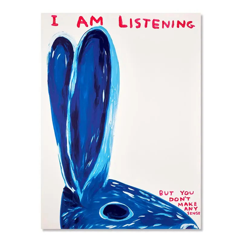 Hjemix | David Shrigley Kanin Katt Vin Kjekks Rask Veggkunst Abstrakte Trykk Lerret Maleri Nordisk Plakat Bilder Stue Dekor