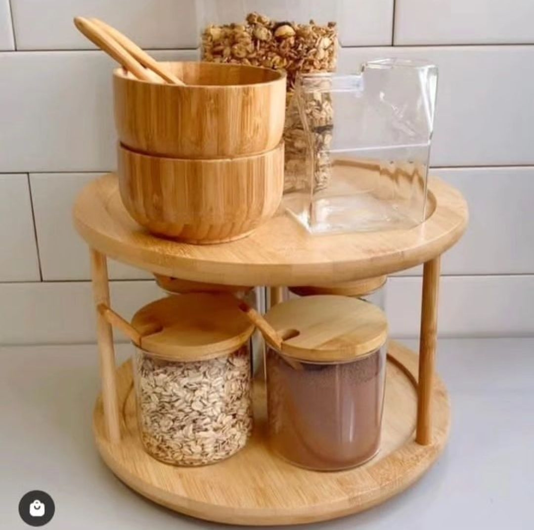 Hjemix | 2Tier Rotating Bamboo Spice Rack