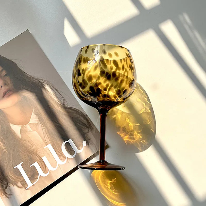 Hjemix | Vintage Amber Leopard-Print Vinglass