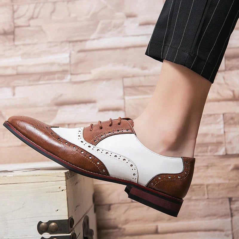 Hjemix | Men’s Luxury Shoes Brogue Lace-up Casual British Style Kontrastfarge Oxford Kontor