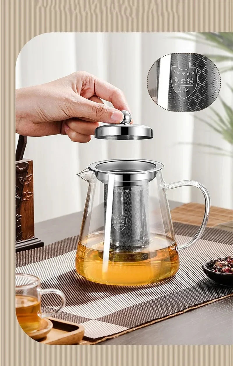 Hjemix | 450ml-950ml Varmeresistente Glass Tekanne – Rustfritt Stål Te-sil, Blomstekanne for Kung Fu Te-servise, Puer- og Oolong-te