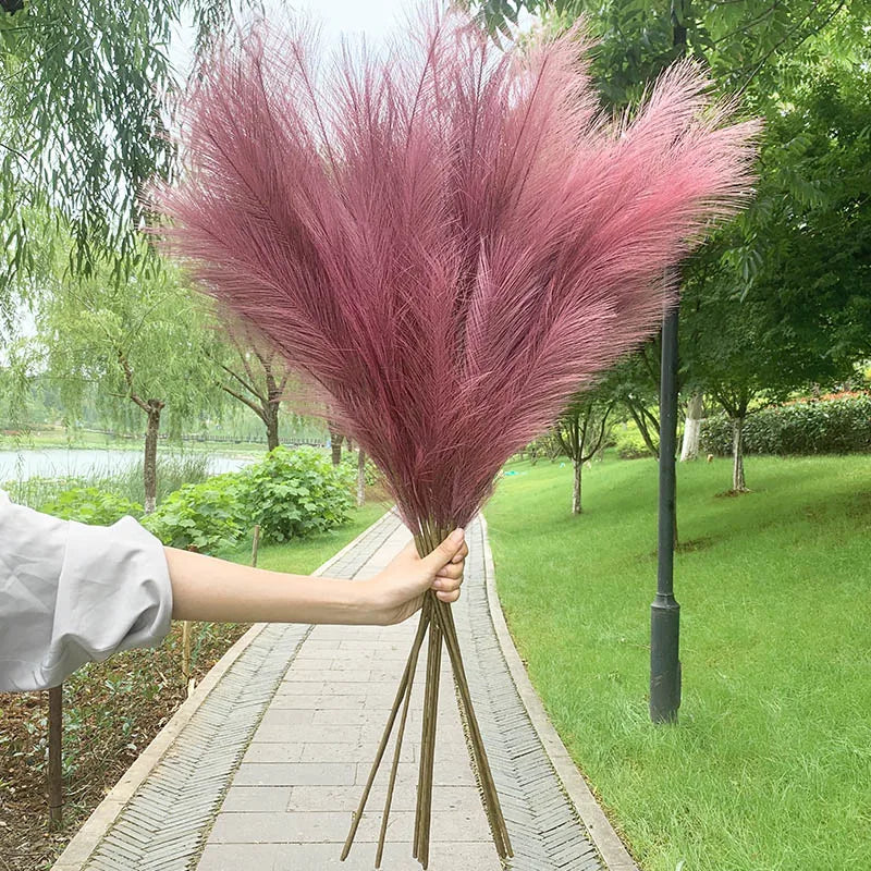 Hjemix | 5 stykker 100 cm Kunstig Pampasgress Tørket Blomsterbukett Bryllup Fest Dekorasjon Hjem Rom DIY Kunstige Planter Dekorasjonsmateriell