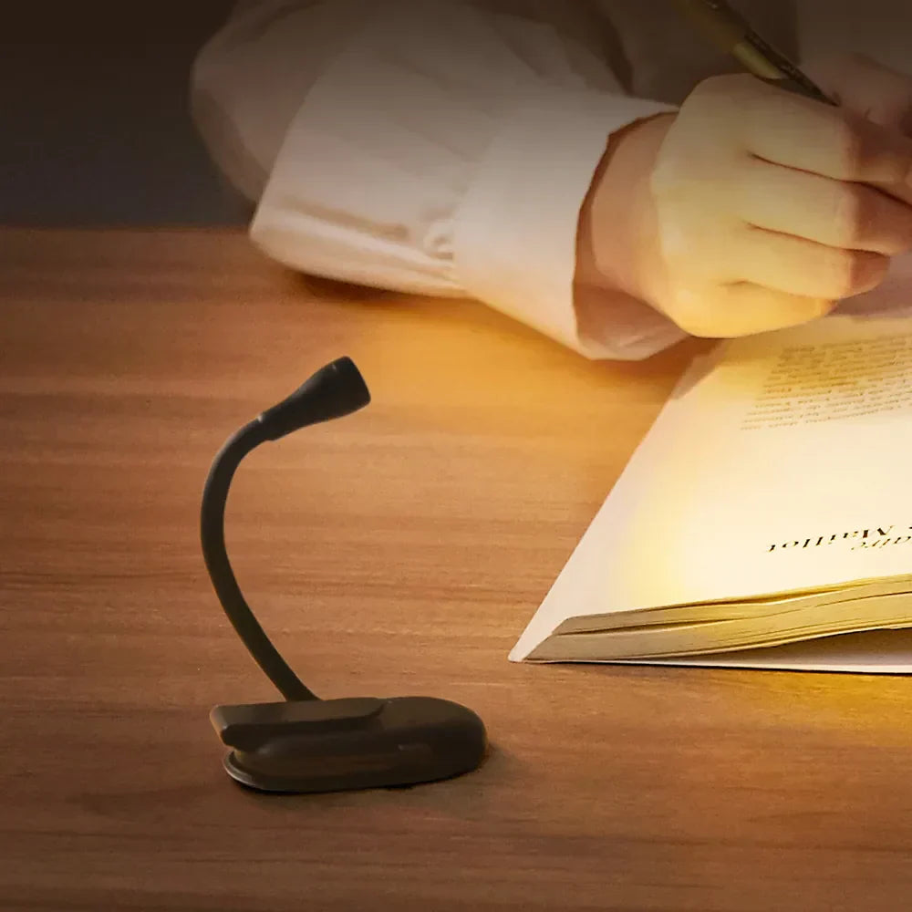 Hjemix | Mini Boklys - Bærbart Klips-Lys med USB-lading, Dimmbar LED for Soverom, Øyevern og Camping - 360° Vri Klips Boklampe