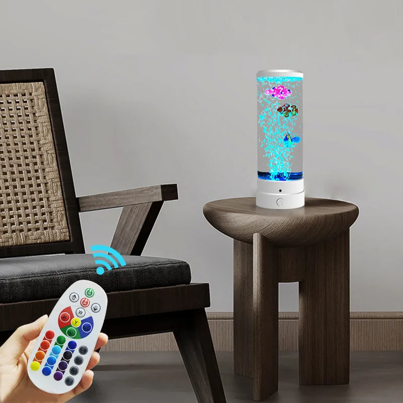 Hjemix | Simulert LED Fargerik Stor Boble Fisk Lys Akvarium Tank Usb Natt Lys for Hjem Kontor Soverom Stue