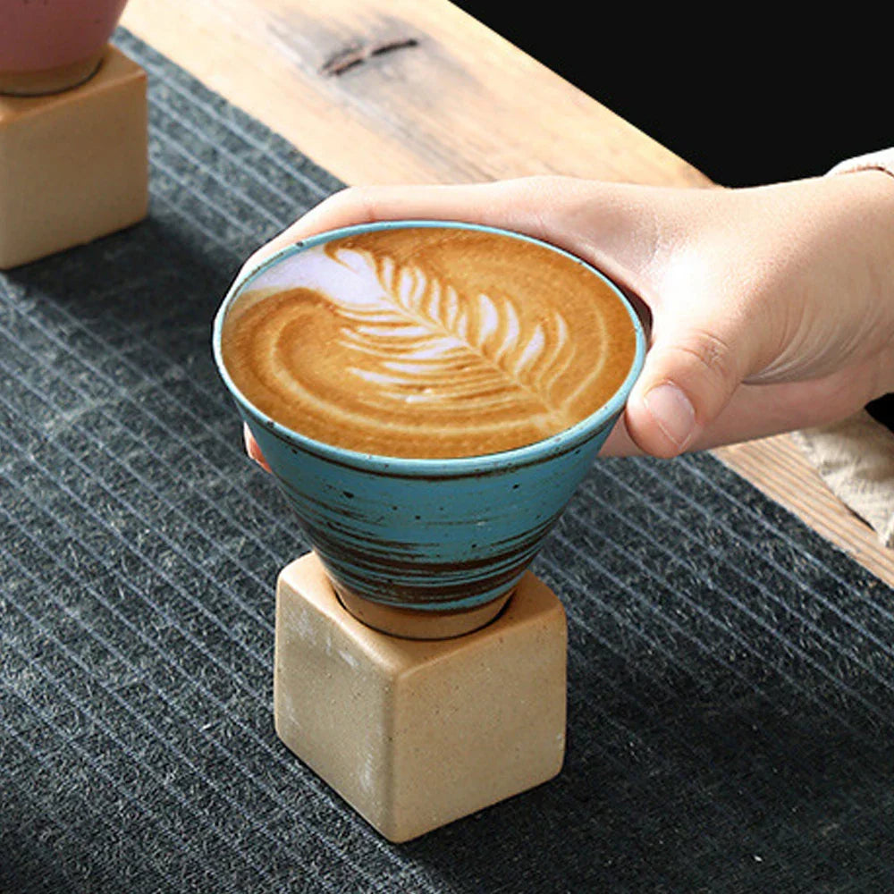 Hjemix | Japansk kaffekopp med fat, 1 stk, retro keramisk tekopp, krus, latte, espresso, pull0, blomster cappuccino, ny keramikkopp, 100 ml/3,5 oz