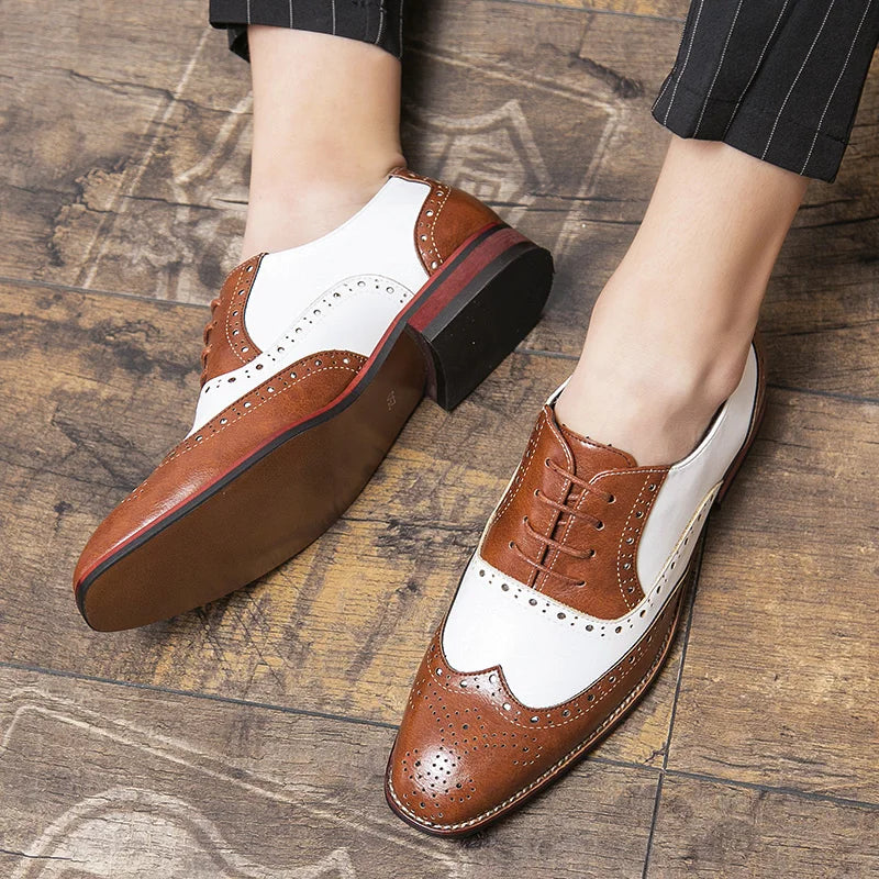 Hjemix | Men’s Luxury Shoes Brogue Lace-up Casual British Style Kontrastfarge Oxford Kontor