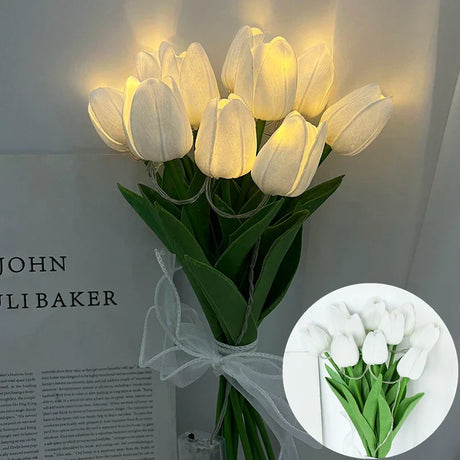 Hjemix | LED-lampe med kunstig tulipanbukett perfekt for gaver eller som bryllupsfest hjemmeinnredning