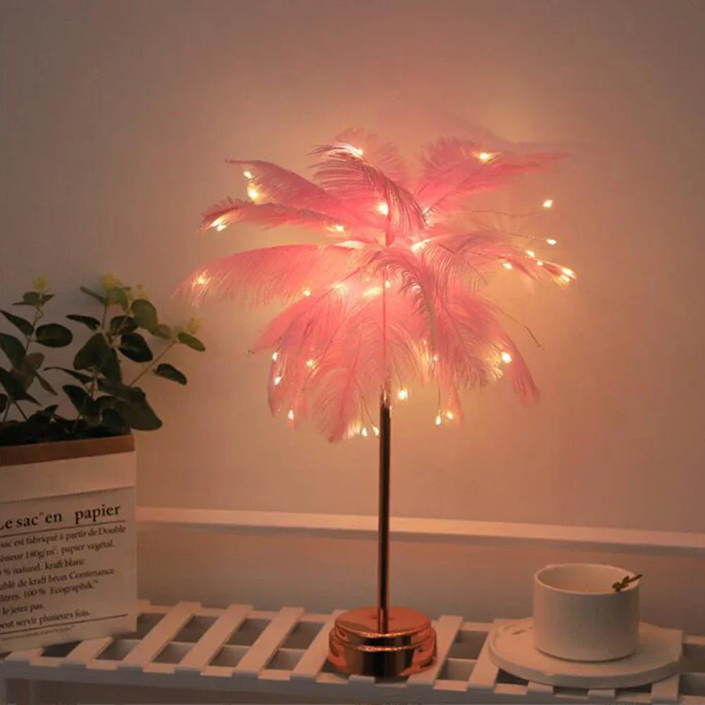 Hjemix | LED Vår Bordlampe Nattlys USB-drevet Fjernkontroll Nattbordlamper