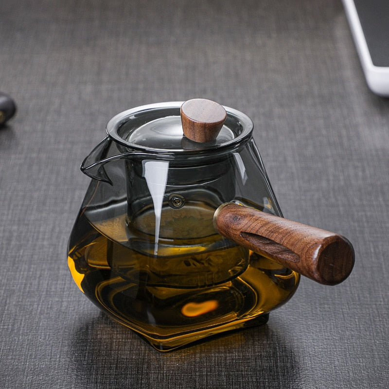 Hjemix | Japansk Glass Teapot med Trehåndtak, Koke Teapot, Elektrisk Keramisk Komfyr, Te Maker, Høy- Kvalitets Te Set, Varmebestandig Teapot, 700 ml
