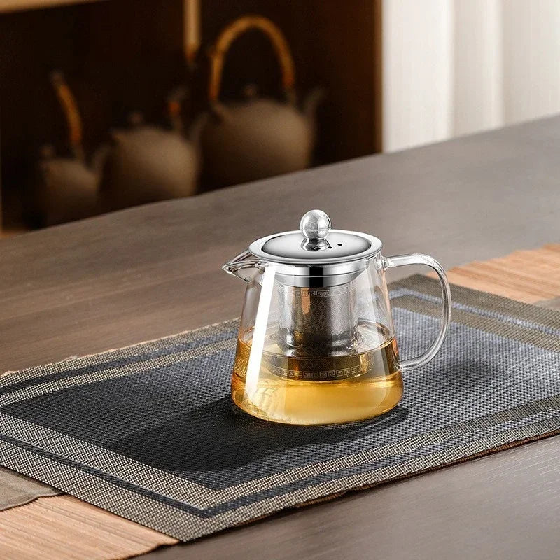 Hjemix | 450ml-950ml Varmeresistente Glass Tekanne – Rustfritt Stål Te-sil, Blomstekanne for Kung Fu Te-servise, Puer- og Oolong-te