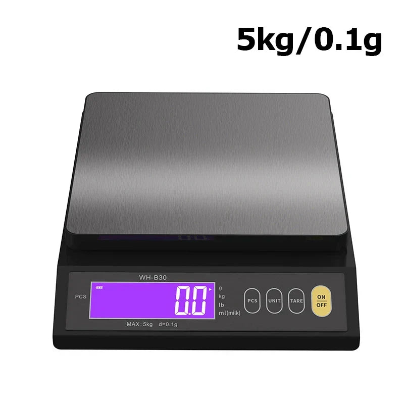 Hjemix | 5 kg/0.1 g og 10 kg/1 g digital elektronisk kjøkkenvekt, LCD-skjerm, helt vanntett rustfritt stål vektsverktøy for baking
