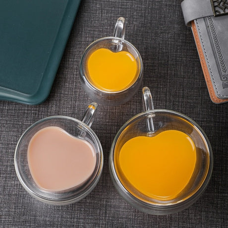 Hjemix | Hjerte Kjærlighet Form Glass Krus Dobbeltveggede Kaffe Kopper Isolerte Te Melk Sitron Juice Vann Kop Varmeresistent Drikkeutstyr Elske Gave