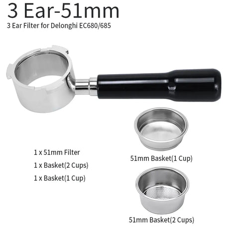 Hjemix | 51mm Kaffe Malt Portafilter for Delonghi EC680 EC685 Erstatningsfilterkurv Espresso Maskin Håndtak Kafe Tilbehør